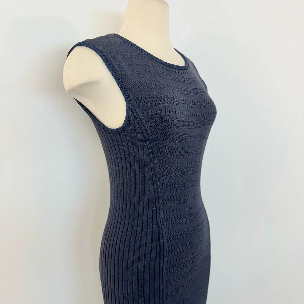 Tory Burch Midnight Navy Sleeveless Ribbed Midi Dress